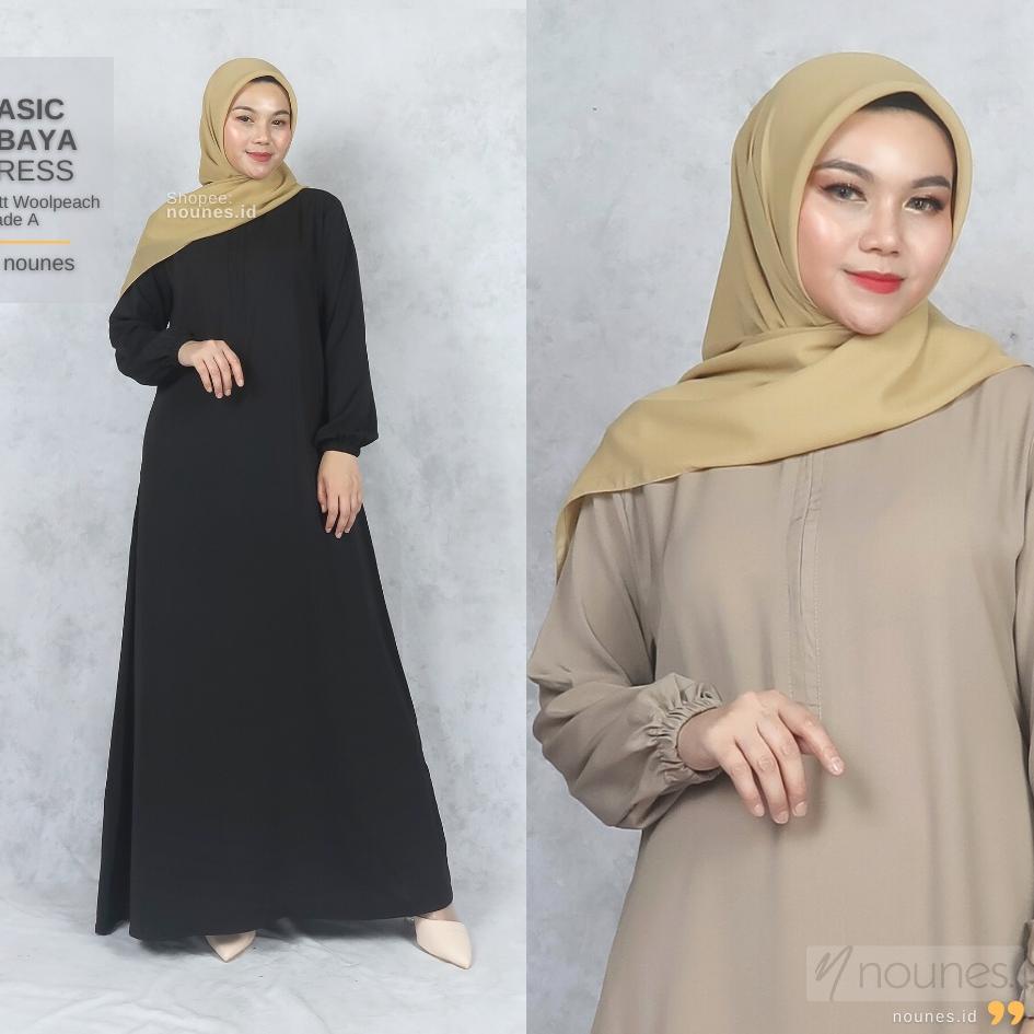 BOOMING Nounes Basic Abaya Dress Gamis Daily Polos Syari Wanita Muslim Lengan Panjang Saku Kanan Bus