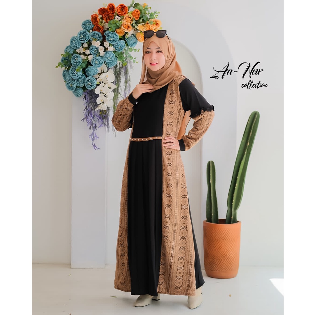 Dress Malika Annur Collection itycrepe premium mix Brukat tulle Gamis lebaran hari raya ootd