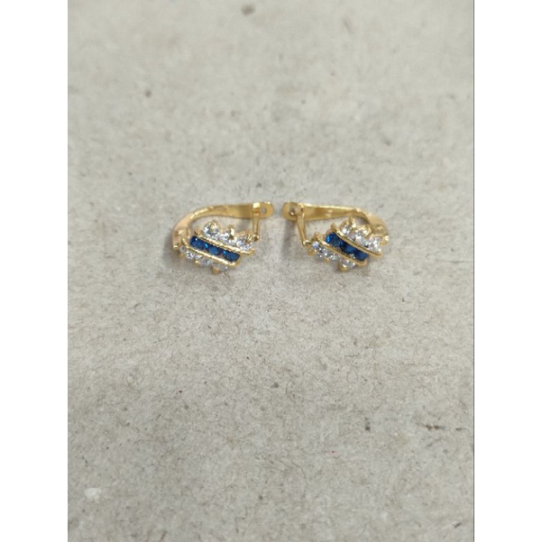 anting jepit ketupat mata putih biru 1 gram emas muda