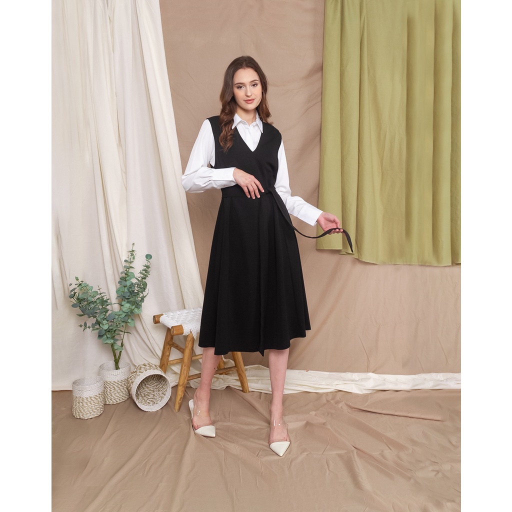 hanako dress panjang 110 cm model v neck dress