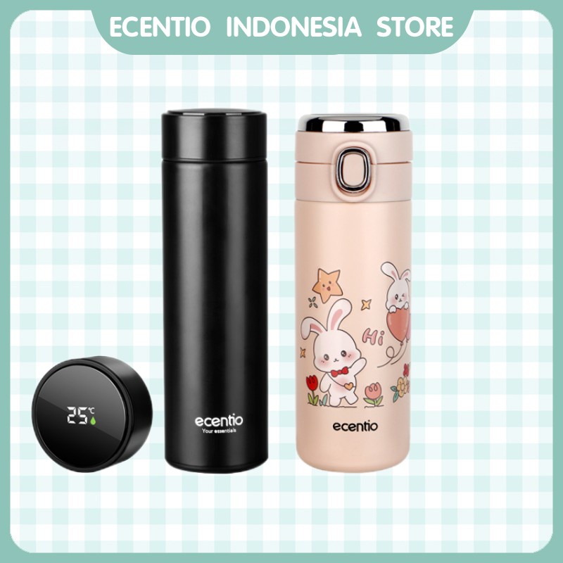 ecentio 420ml Termos Air Panas 304 Stainless Thermos Suhu Display LED Termos Vakum Flask Botol Kartun Termos Air Minum Panas Dingin Tumbler