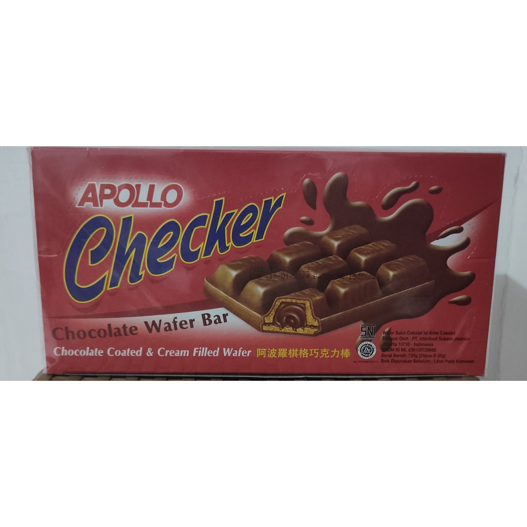 

Apollo Checker Wafer Bar 30Gr Chocolate Jumbo/ Wafer Bar Coklat (isi 24pcs)