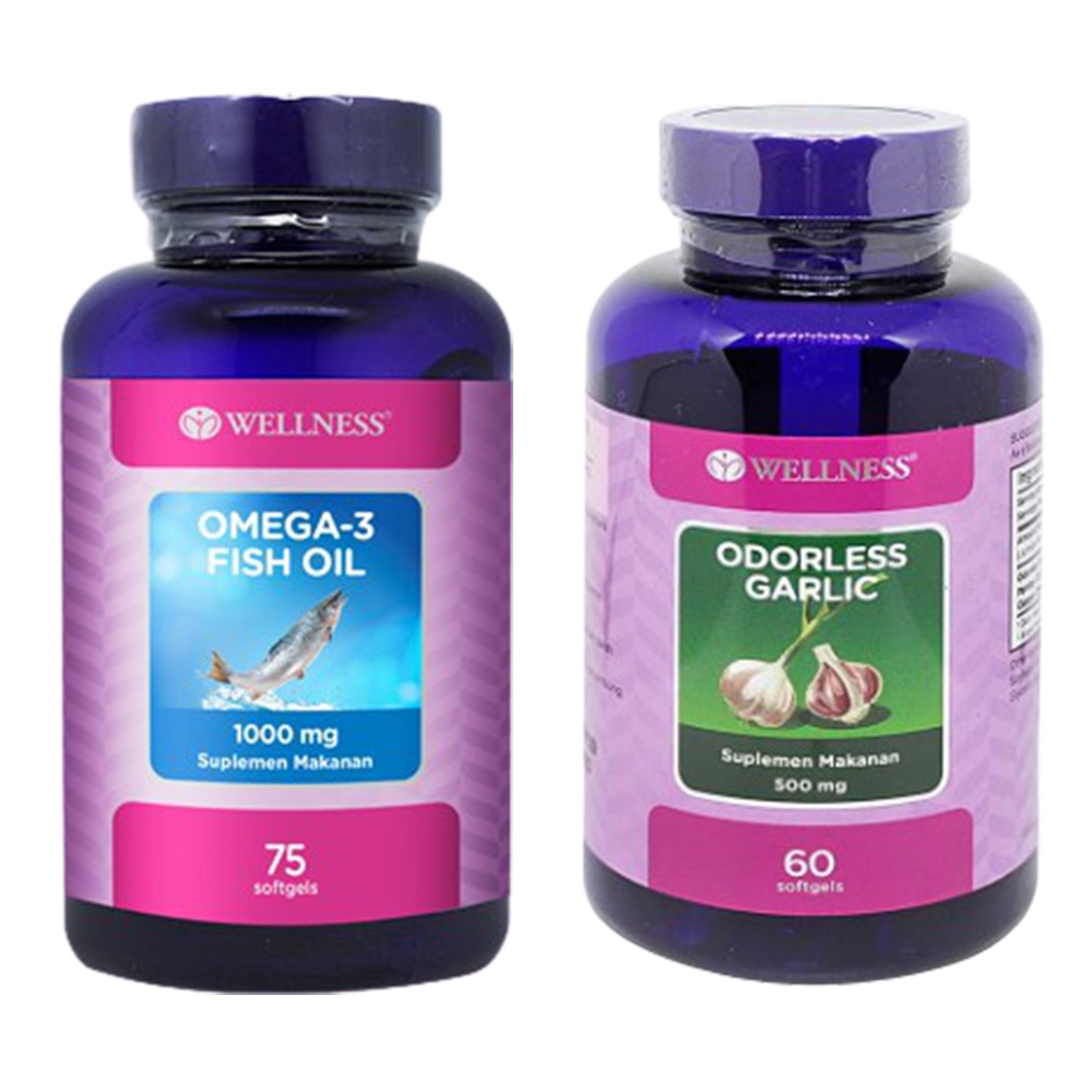 [PAKET BUNDLING] WELLNESS OMEGA 3 FISH OIL 75 KAPSUL + WELLNESS ODORLESS GARLIC 60 KAPSUL