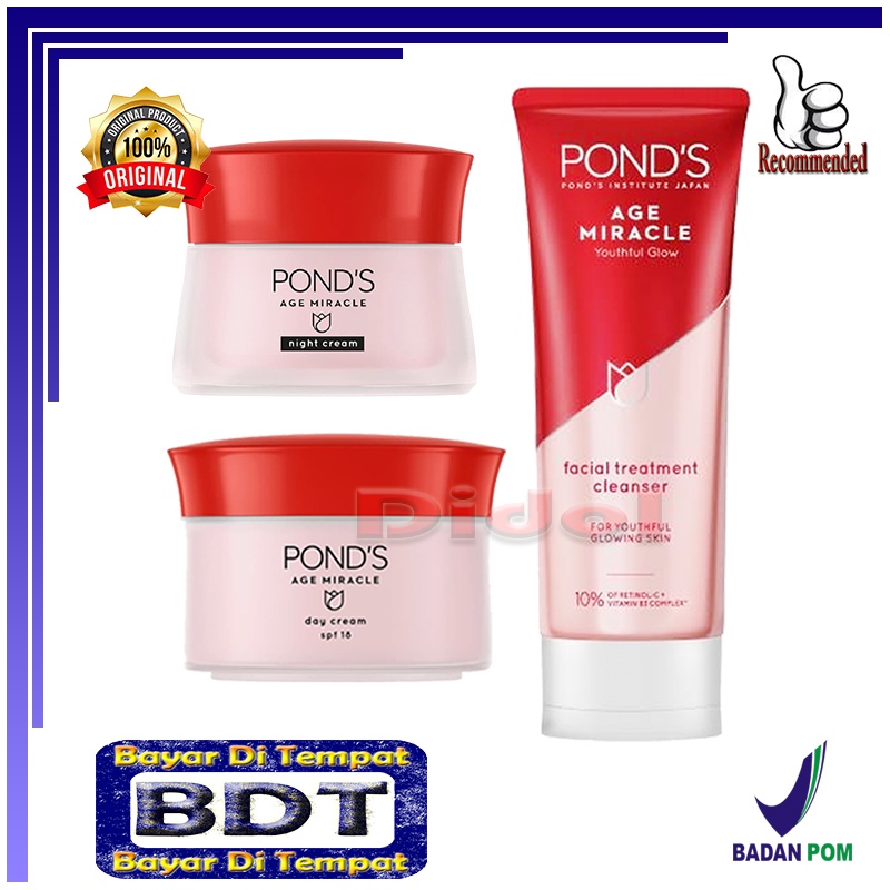 Paket Perawatan Wajah Wanita 3in1 Ponds Age Miracle Paket Day Cream Night Cream And Facial Wash Pake