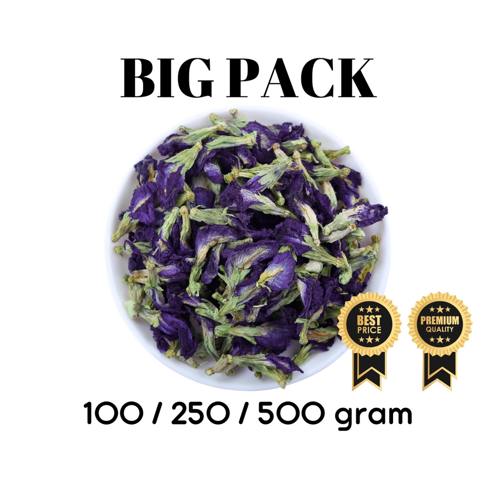 

Bigpack - Bunga Telang TUMPUK Kering warna lebih pekat / Butterfly Pea / Pewarna Makanan Alami Biru