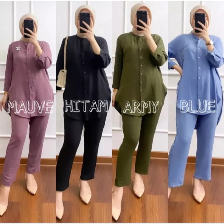 Hanna Set Crinkle Airflow / Setelan Wanita Modern 2022 / Setelan Rayon Cinkle Wanita Terbaru Kekinian moderen latifa fashion 006