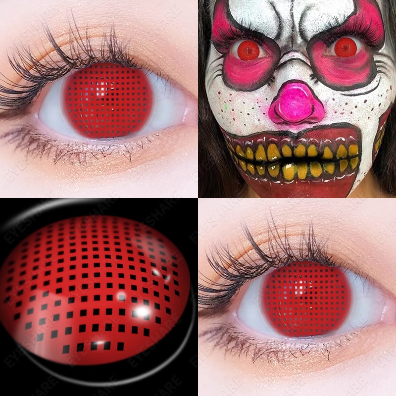 （COD）1Pasang Red Eye Suasana Horor Cosplay Lensa Kontak Warna Diameter 14.5MM Halloween Softlens Semua Hitam / Semua Putih / Semua Hijau Softlens 2022 Karakter New Mata softlens Seni Gotik