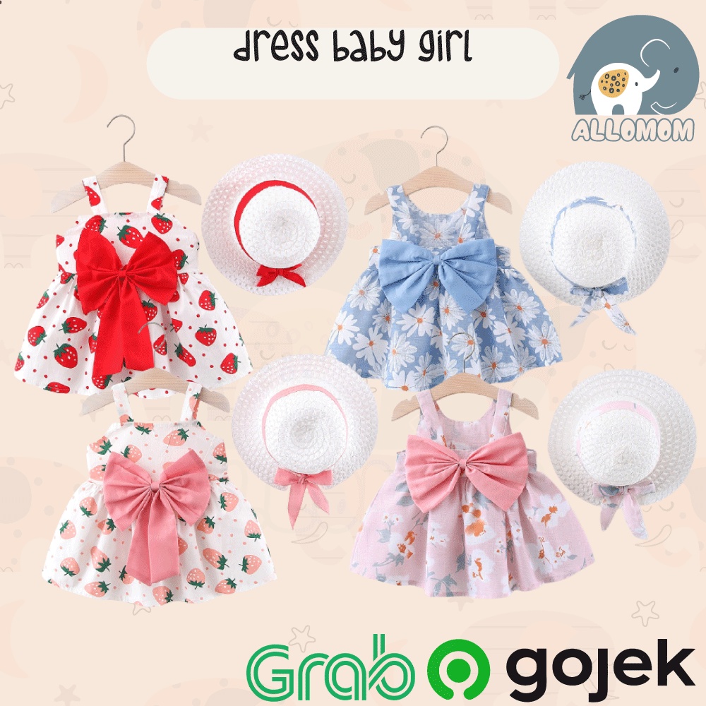 Setelan Dress Anak / Bayi Cewek Motif Floral Material Katun 100% Gaun Casual