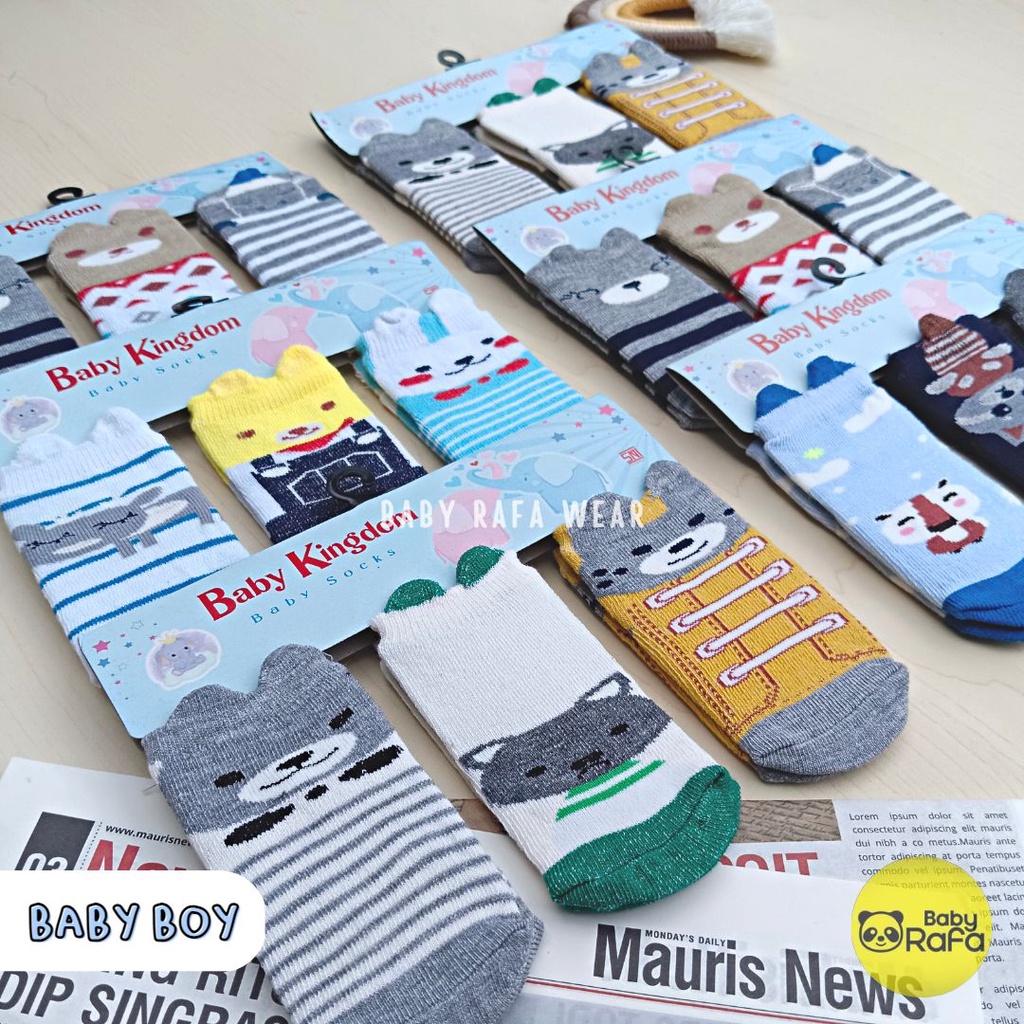3 Pasang Kaos kaki Bayi 3D Karakter Hewan Baby Kingdom