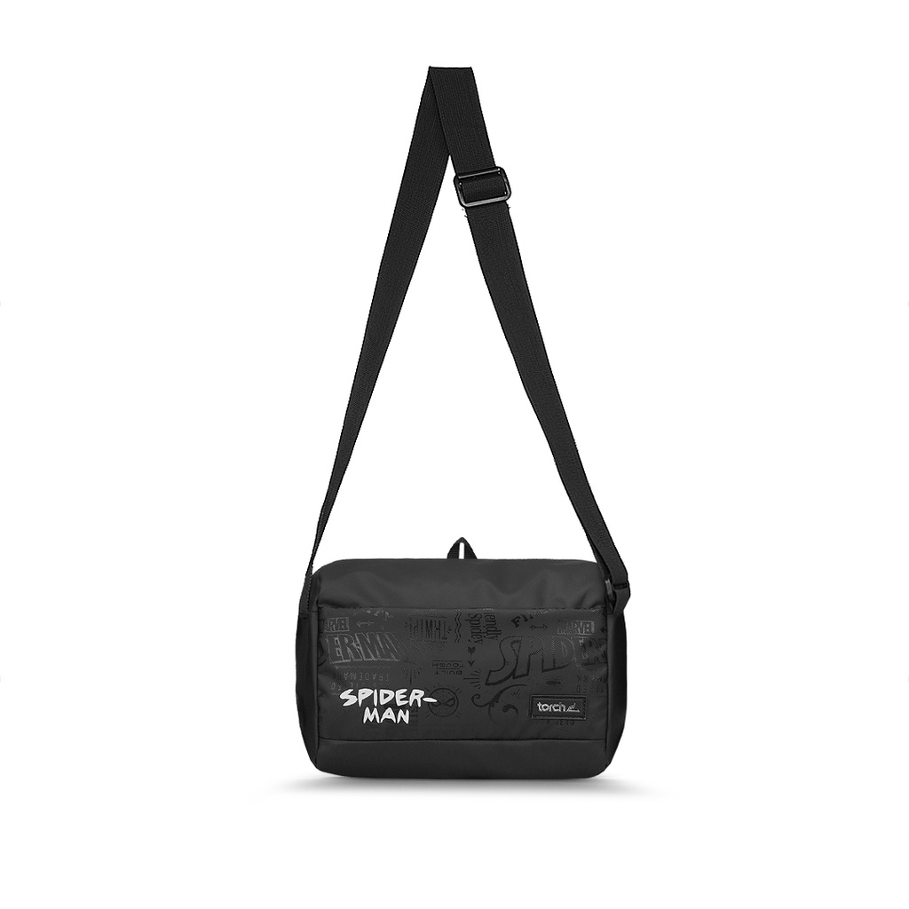 MARVEL Spider-Man 1 White Typography Torch Meguro Sling Bag 3 Liter Black