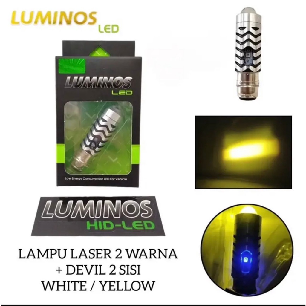 LAMPU LED DEPAN MOTOR H6 LS2 LASER HI LOW LUMINOS  DC DOUBLE COLOR WHITE YELLOW + LAMPU SENJA BIRU