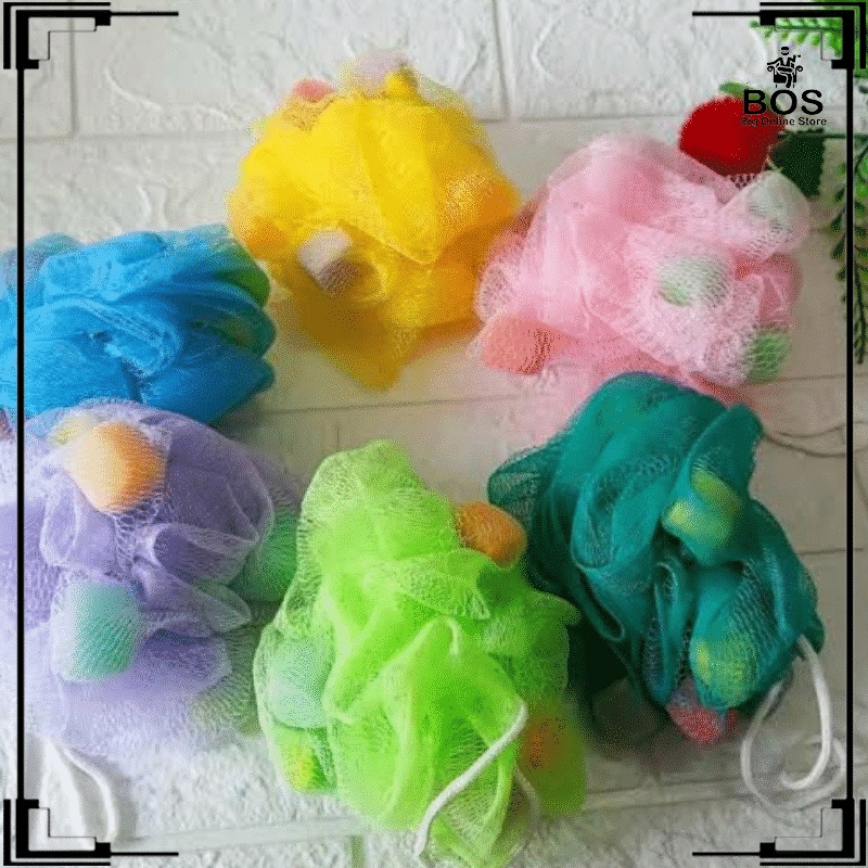 BOS - SPONS MANDI JARING GOSOK BADAN / SHOWER PUFF / SPONGE JARING KECIL