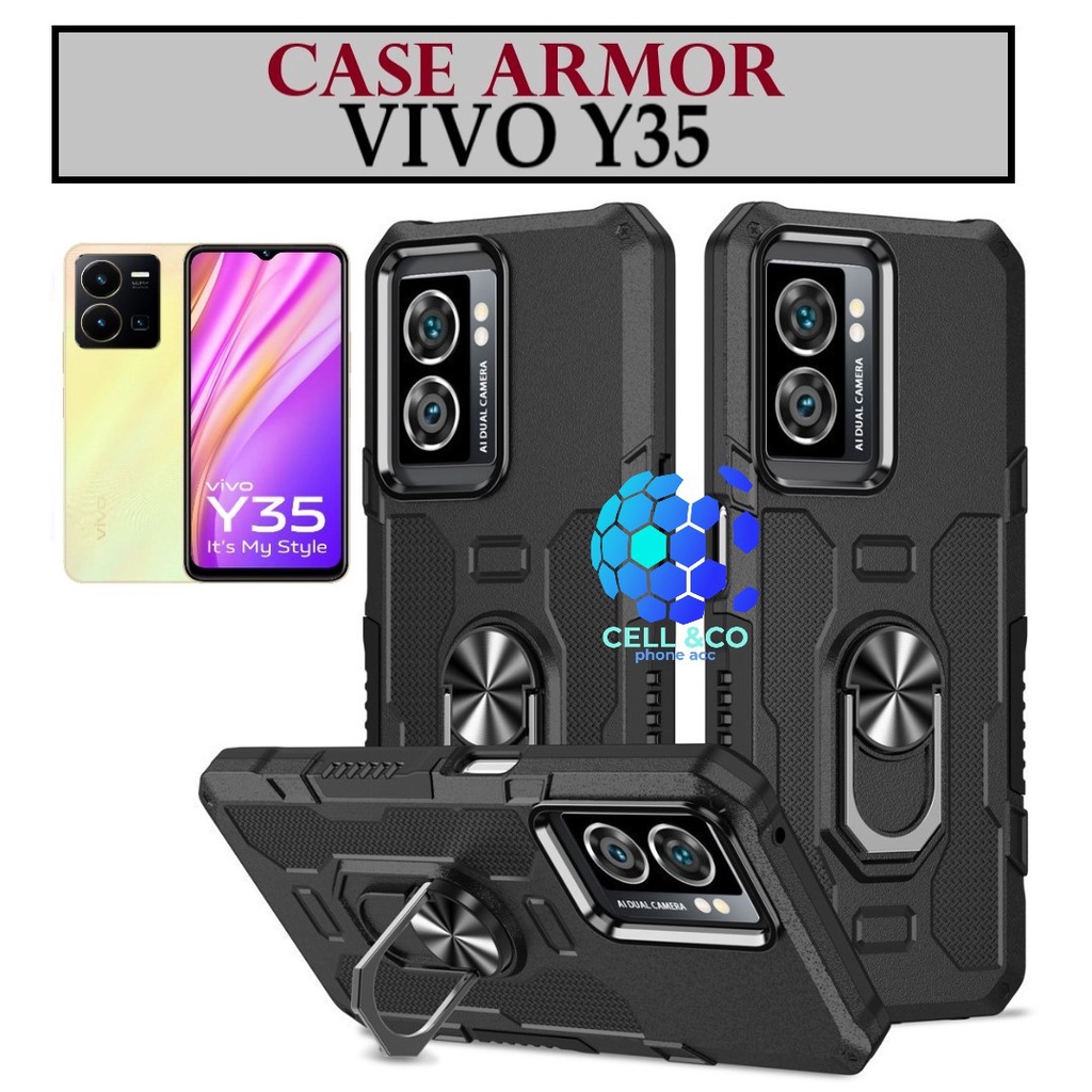 Case Armor VIVO Y35 Iring Cincin Magnetic Kesing Hp Protect kamera Premium Hard Case Standing Robot Pelindung Kamera VIVO Y35