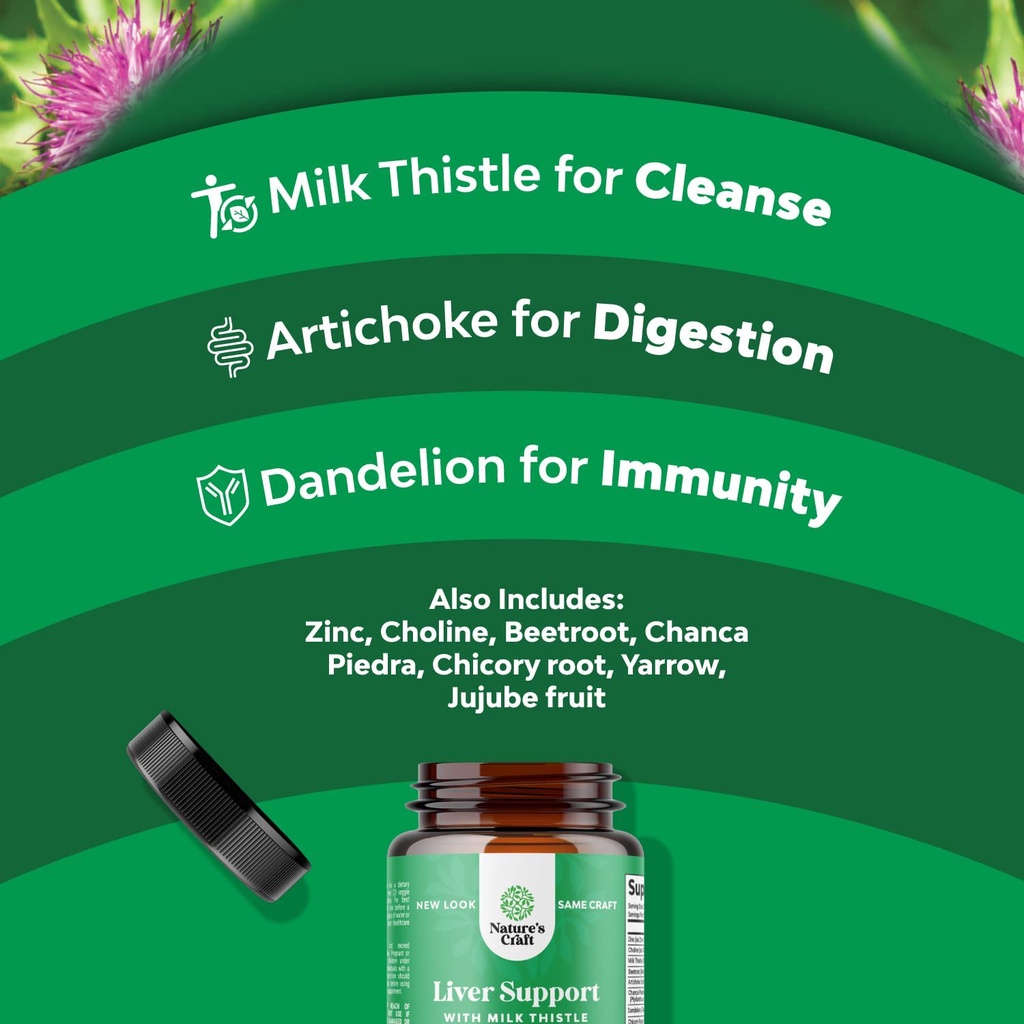 Natures Craft Liver Cleanse Supplements Milk Thistle Artichoke Natural Detox Cleanse