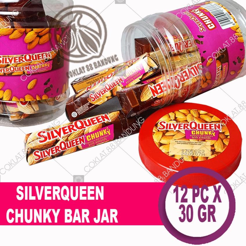 

◘ SilverQueen Chunky Bar Toples Isi 12 pcs X 30 gr Coklat - Cokelat SIlver Queen ChunkyBar Jar 30 gram X 12 Batang Milk Chocolate Cashew Almond BOX ♣