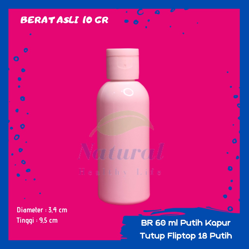 BOTOL 60ML  PUTIH NECK 18 BAHAN PET FLIPTOP
