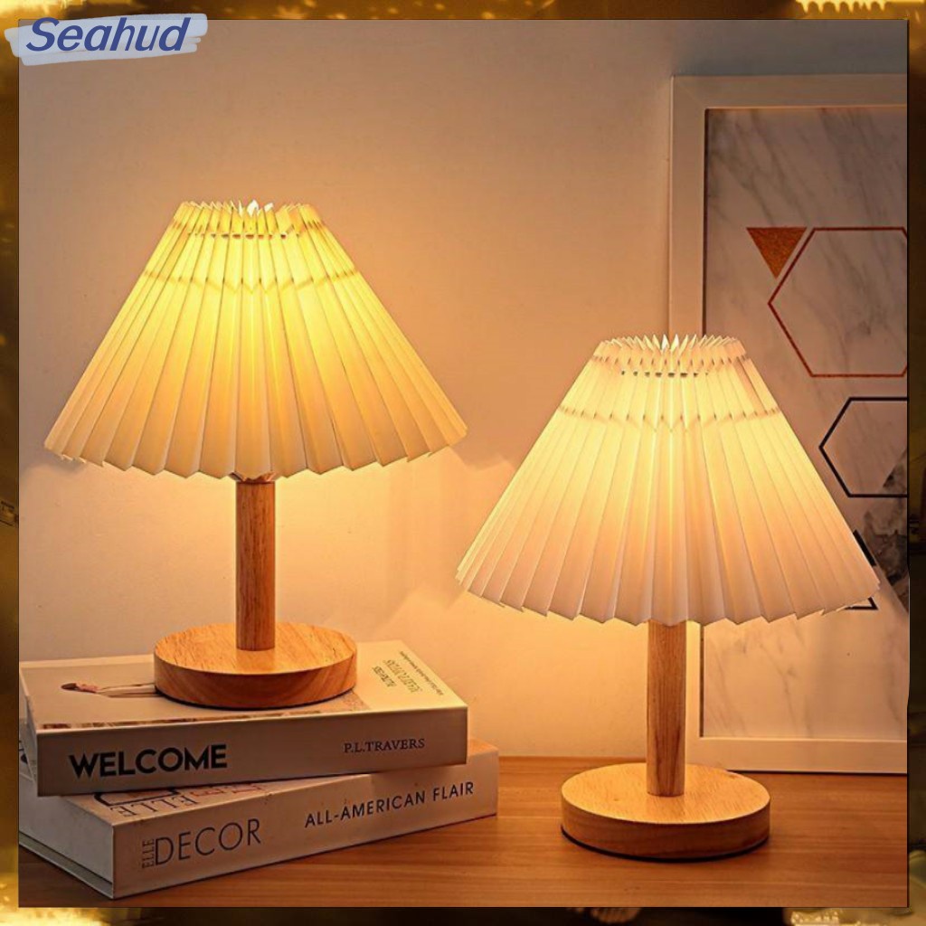 Retro Pleated Lampu Tidur Meja Kecil Minimalis Kamar Lampu Tidur Meja Lampu Meja Lampu Tidur Meja Mu