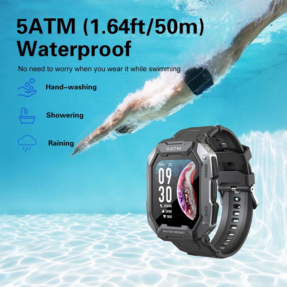 C20 Military 2023 New Smart Watch Men IP68 5ATM Outdoor Sports Fitness Tracker 24H Health Monitor 1.71inch Smartwatch