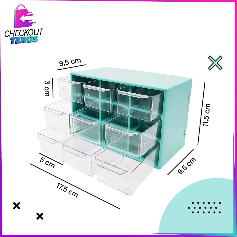 CT C804 Kotak Laci Perhiasan Storage Box Multifungsi kotak Aksesoris Mini 9 Sekat / Kotak Penyimpanan Aksesoris Serbaguna Laci Mini