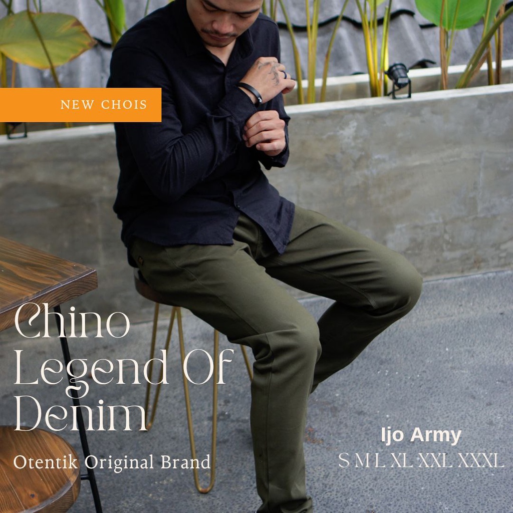 LEGEND OF DENIM  Celana Chino Panjang Pria celana panjang chino warna Green Hijau ori