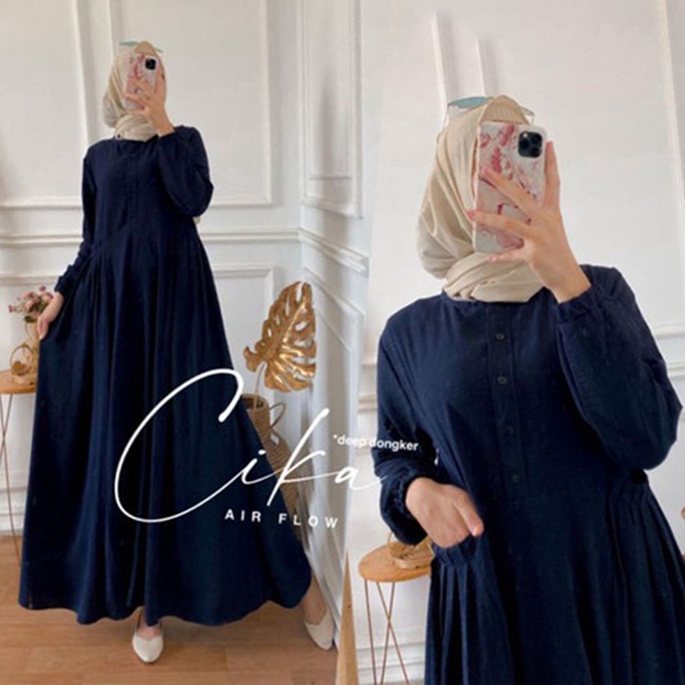 MAY DRESS CIKA FAB AIRFLOW CRINKLE PREMIUM LD 105 PB 140 SAKU KANAN KIRI BUSUI GAMIS LEBARAN