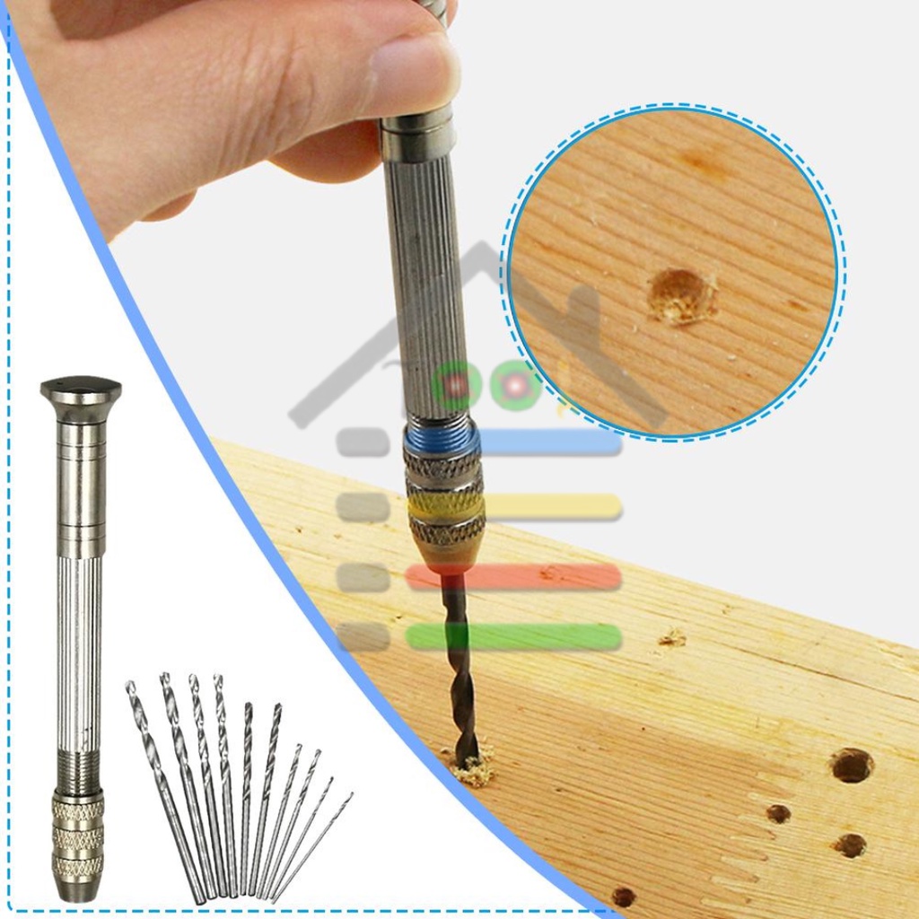 BOR TANGAN MANUAL MINI SET CHUCK DENGAN 10 PC MATA BOR HSS 0.5 - 3MM