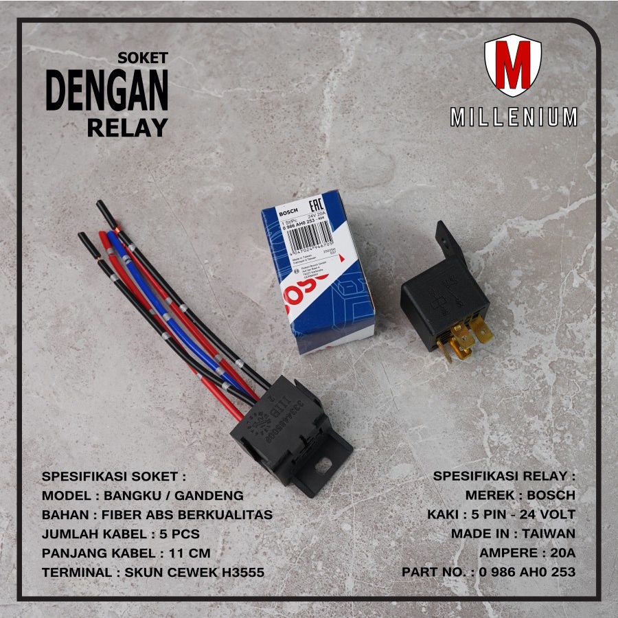 SOKET RELAY BANGKU GANDENG 5 KABEL DENGAN RELAY BOSCH 5 KAKI ORIGINAL