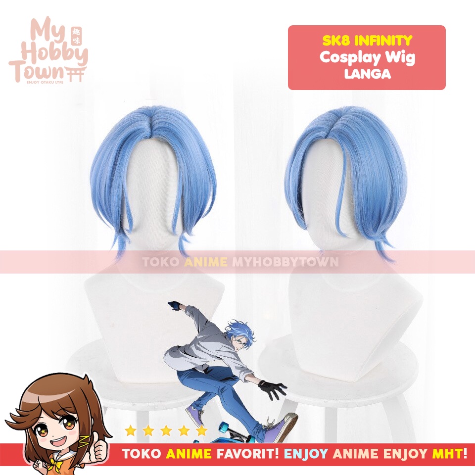 Wig Cosplay Anime Sk8 Infinity : Langa Hasegawa Biru Blue Rambut Palsu