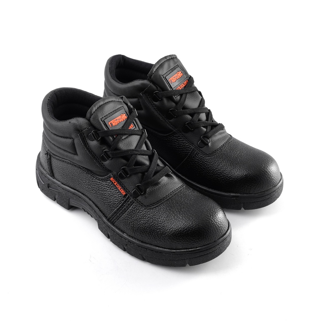 Sepatu Safety Shoes Pria Ujung Besi Middle Cut Full Black