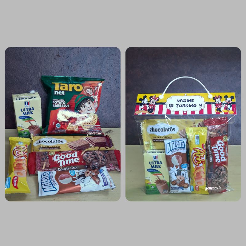 

Paket snack ulang tahun kemasan label snack custom/Goodie bag ultah kemasan tag jepit