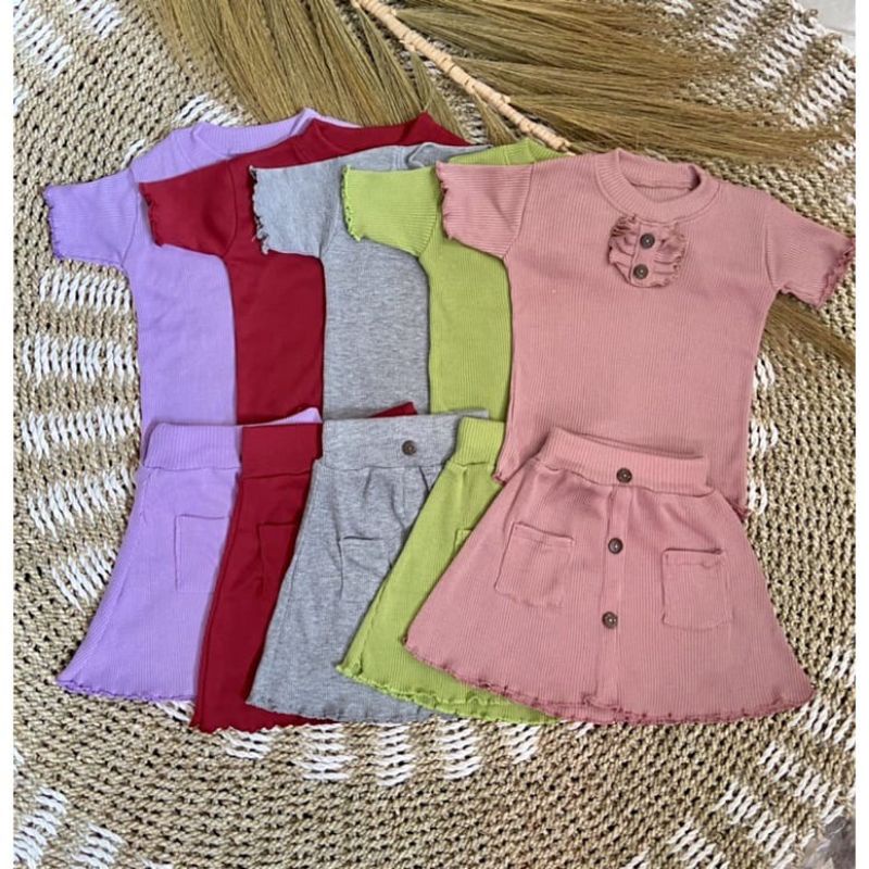 Baju Setelan KNIT Kemeja Anak Perempuan CROP TOP RAINA Bahan KNIT HORNET 1-10 Tahun