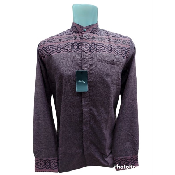 Kemko Kemeja Koko Harley Lengan Panjang Manset Maroon