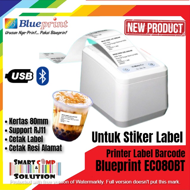 Printer Stiker Label Barcode Thermal 80mm Blueprint ECO80BT / ECO 80BT