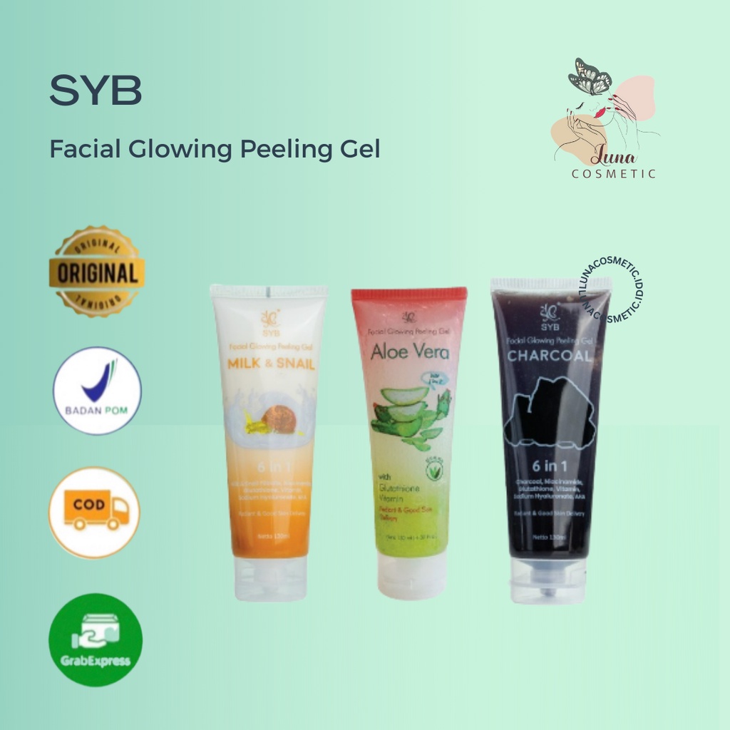 SYB Facial Glowing Peeling | Gel Aloe Vera - Milk &amp; Snail - Charcoal - Peeling Wajah Original