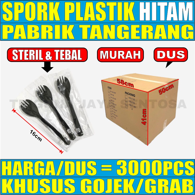 Sendok Garpu Spork Plastik 2 in 1 Bening / Putih / Hitam Dus Bungkus Plastik Steril Kuat Murah Gjk