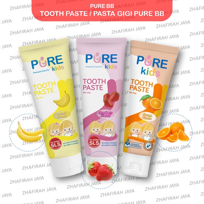 ❤ZJ❤ PURE Kids Baby Toothpaste / Pasta Gigi Bayi dan Anak PUREKids Baby Rasa Jeruk, Pisang, dan Strawberry 50g