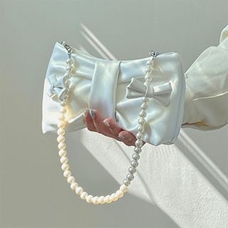 Bag Cute Pearl Chain Bow Ornament Shoulder Bag Underarm Pouch Tas Bahu 10110