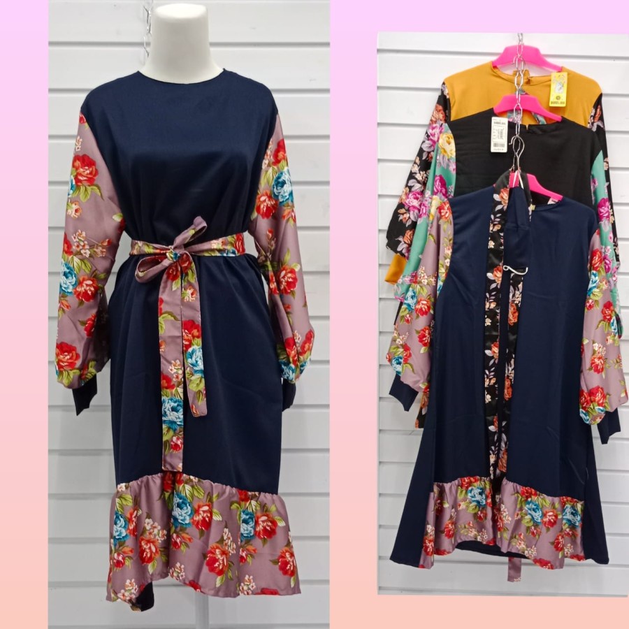 TUNIK POLOS KOMBINASI BUNGA