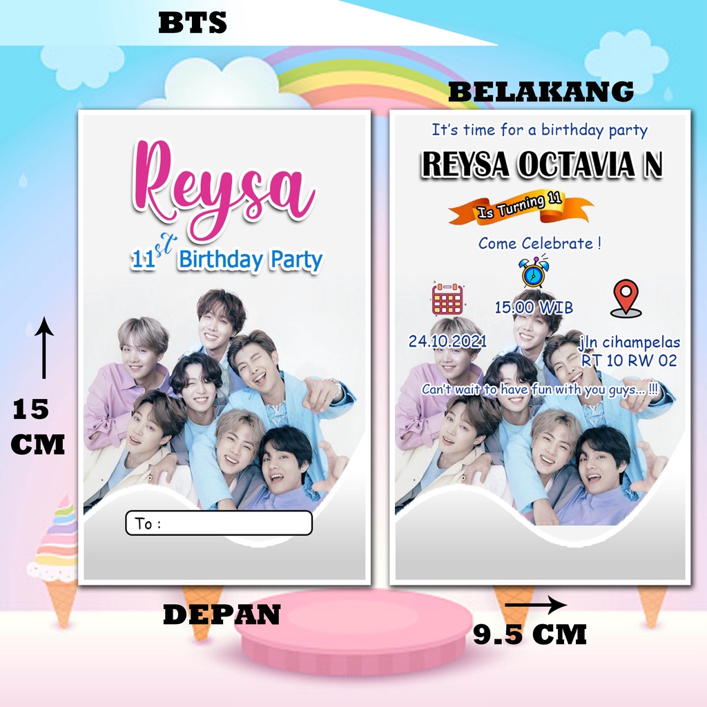 BTS UNDANGAN ULANG TAHUN PLUS CETAK DAN PLASTIK UNDANGAN ULTAH KERTAS UNDANGAN SURAT UNDANGAN BIRTHD