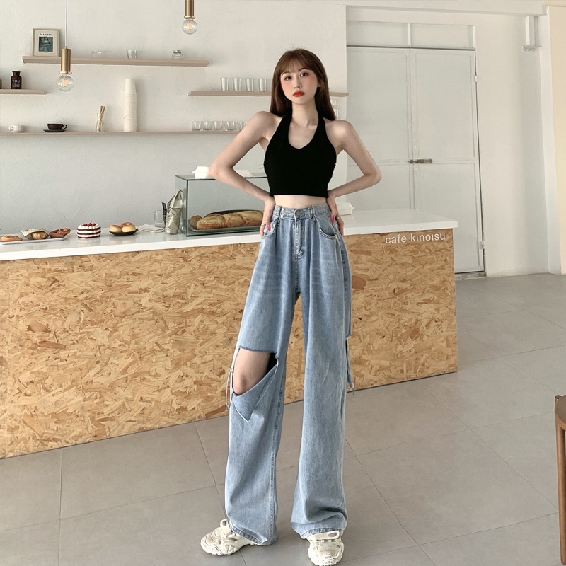 high waist new kekinian celana jeans panjang wanita kulot cewek