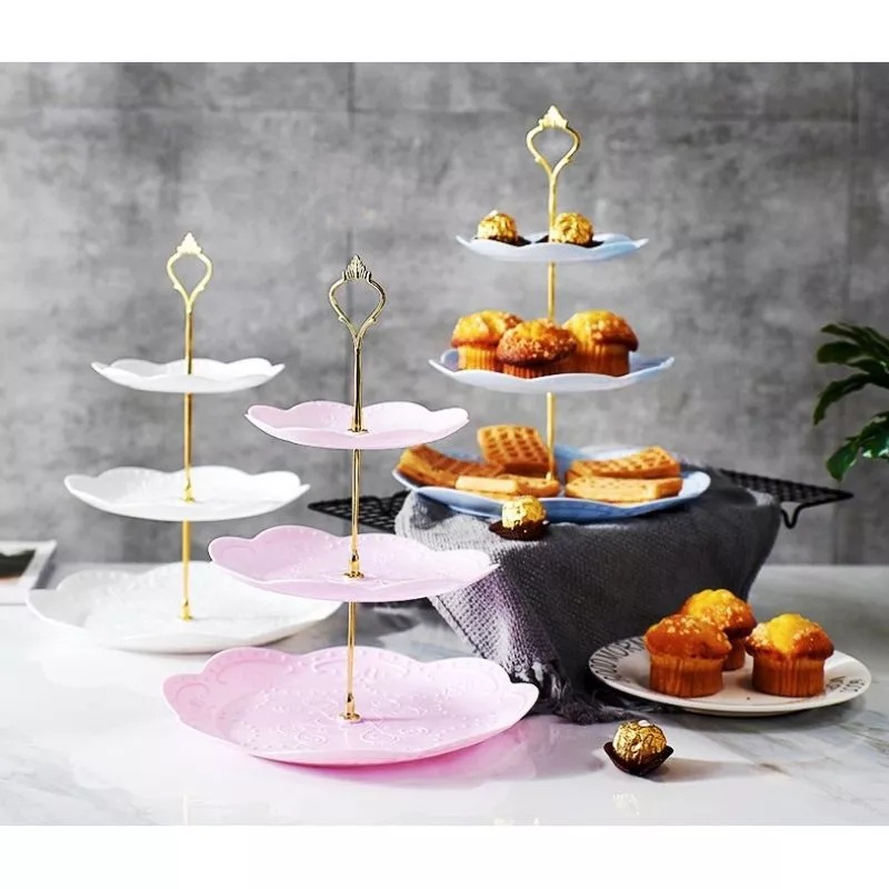 Piring 3 tier / Rak Tempat Kue 3 Tingkat / Piring Saji 3 susun / cupcake holder / tempat hidangan biskuit bertingkat / piring hidangan kue buah permen cookies / piring hidangan serbaguna ulang tahun pesta tamu arisan