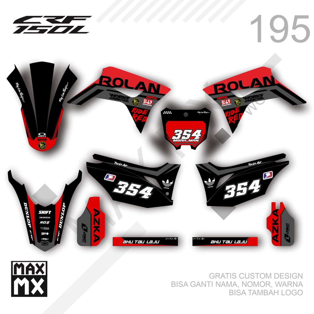 Decal CRF 150L FULLBODY 195 WARNA HITAM LIS MERAH