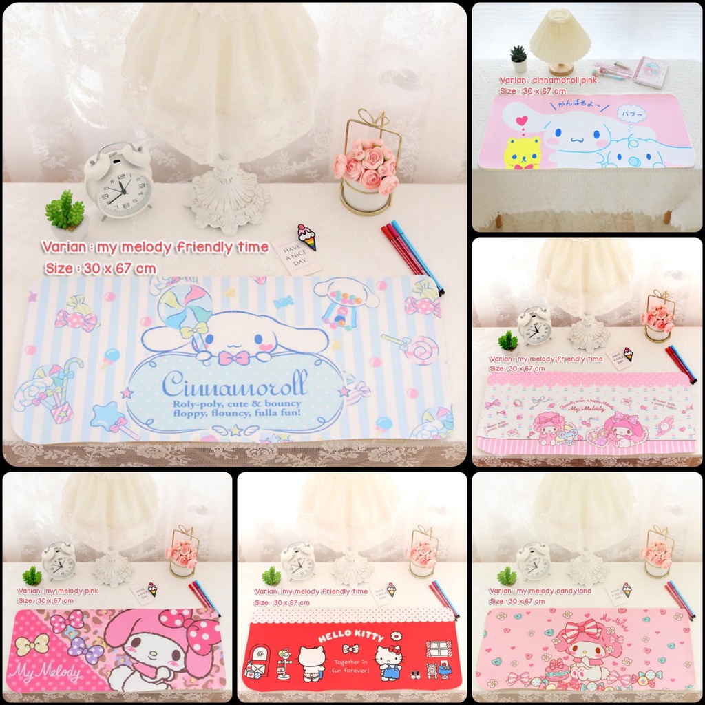 MOUSE PAD PANJANG UNTUK GAMING BAHAN PU WATERPROOF ANTI AIR MOTIF KARTUN SANRIO HELLO KITTY CINNAMOROLL LONG STYLE STUDENT DESK MAT PLACEMAT BISA UNTUK ALAS MEJA @banyak