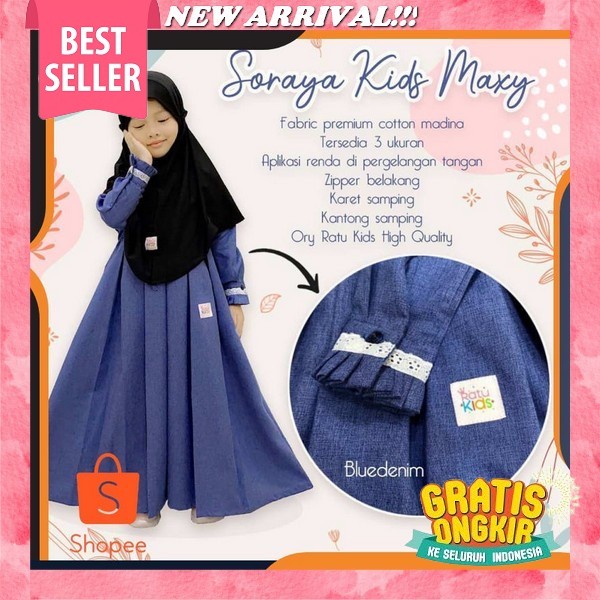 Terbaru  Baju Gamis Syar'I Rania Set Kids 2In1 + Pashmina Instan Usia 7 8 9 Tahun Matt Manggocrepe M