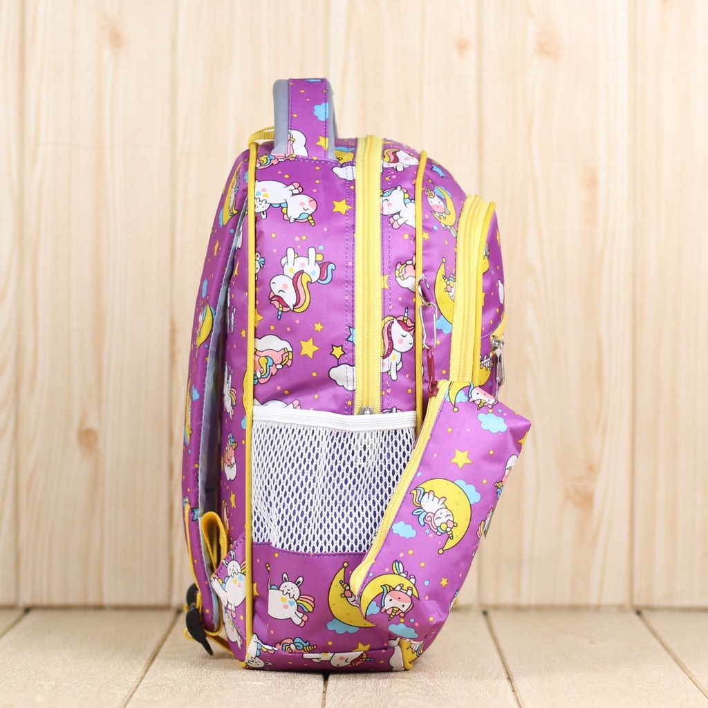 Tas Sekolah TK Ungu Cahaya Pony Bulan Multifungsi Ransel Gendong Anak Cantik Lucu Backpack Mini SD Kelas Satu Jahitan Tebal Termurah Bahan Dolby Unicorn COD