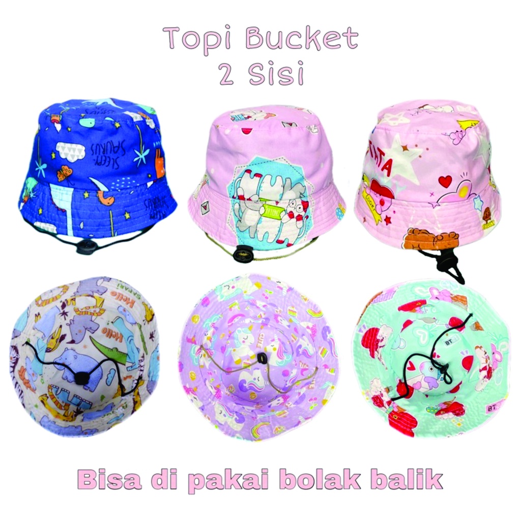 TOPI ANAK PEREMPUAN LAKI MOTIF BOLAK BALIK / MOTIF 2 SISI TOPI BUCKET HAT NC