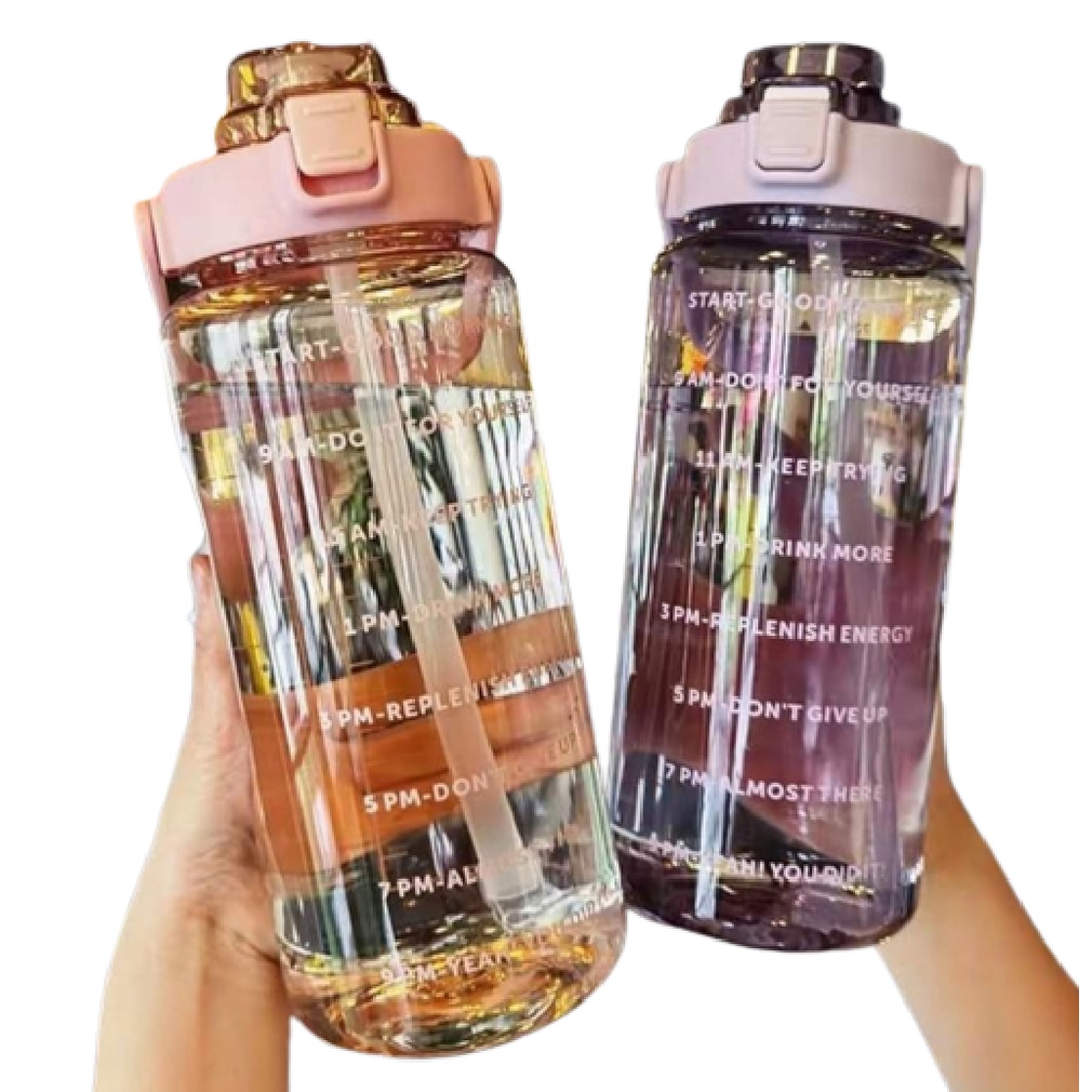 Botol Air Minum Motivasi Penanda Waktu Transparan Bening 2 Liter-Water Drink Motivation Viral+Sticker 2D&amp;3D-Botol Minum Motivasi Penanda Waktu Viral Ukuran 2 Liter Bening Transparan