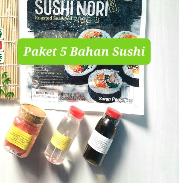 

➤ Paket Bahan Sushi Tipe 5 Halal Nori Cuka Bambu Gari Shoyu Jahe jepang gari soy sauce Vinegar seaweed red ginger ➪