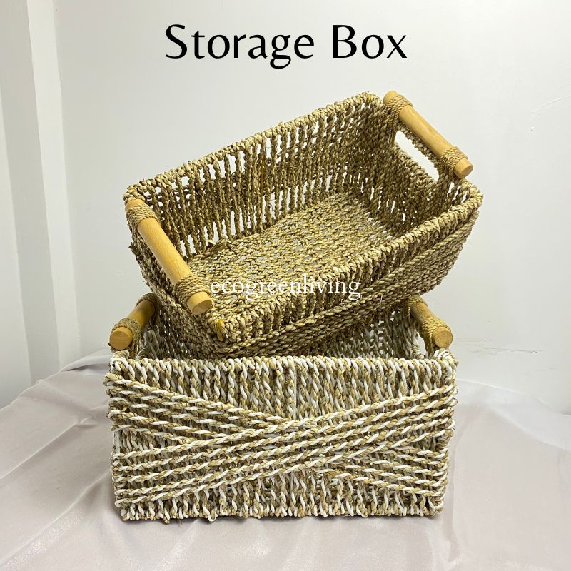 Decorative Wicker Storage Basket Woven Basket Organizers for Living Room, Large Rectangular Wicker Basket for Organizing