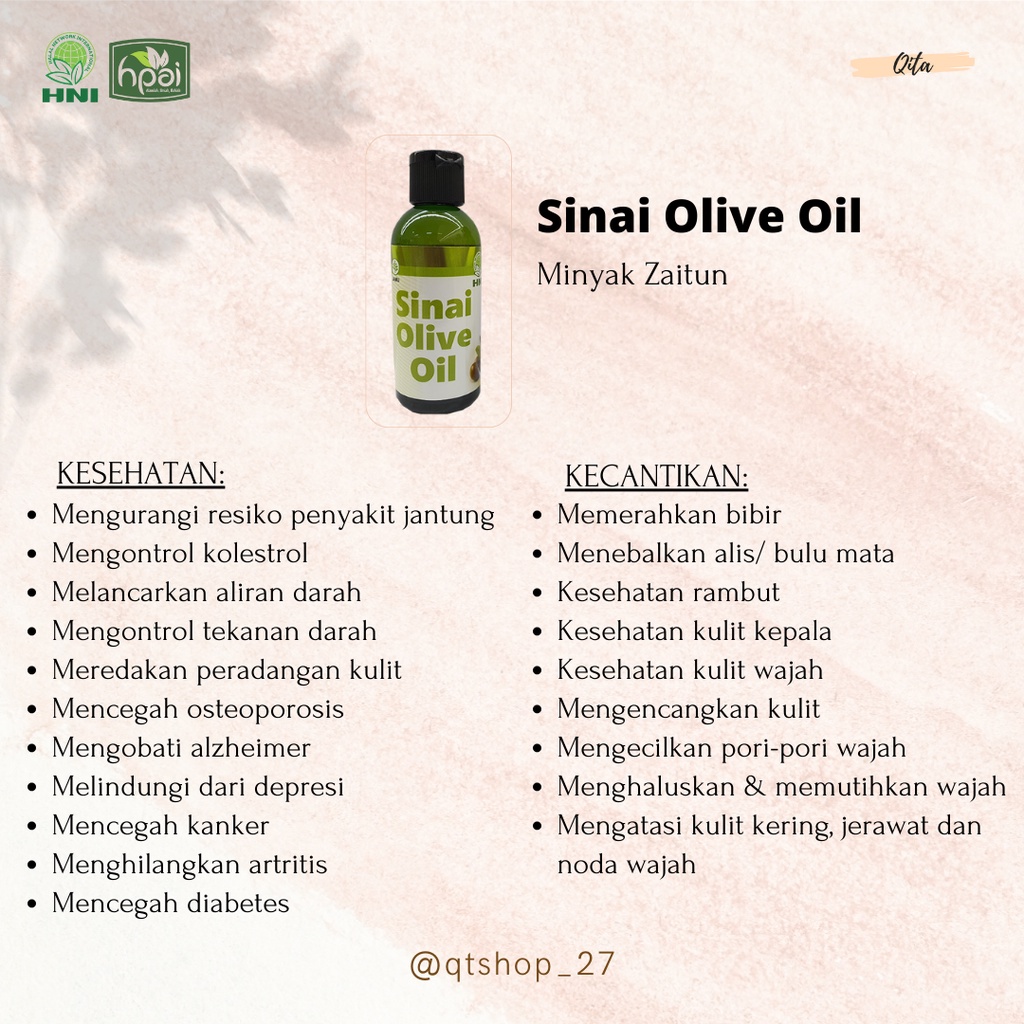 

READY SINAI OLIVE OIL | MINYAK ZAITUN HNI HPAI | Original Store Asli Indonesia Halal BPOM faidahsoohyun QITA SHOP